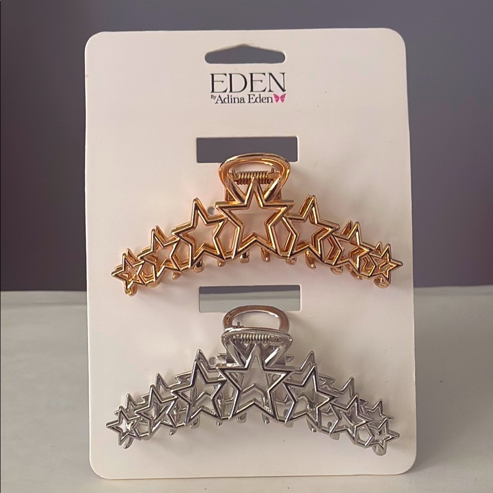 Eden by Adina Eden – Set of Two Metal Star Hair Clips (Gold & Silver)